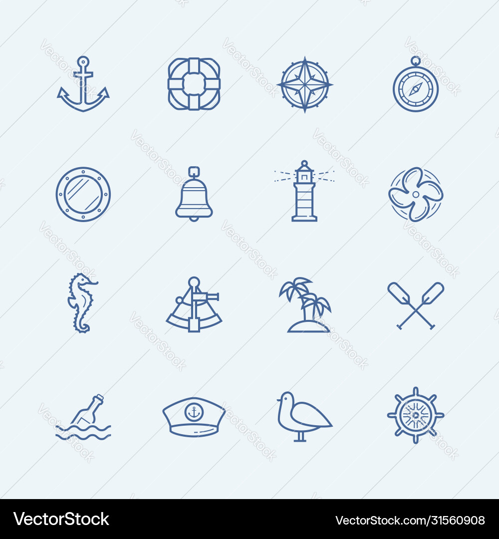 Nautical Icon Collection - Marine & Shipping Vector Image