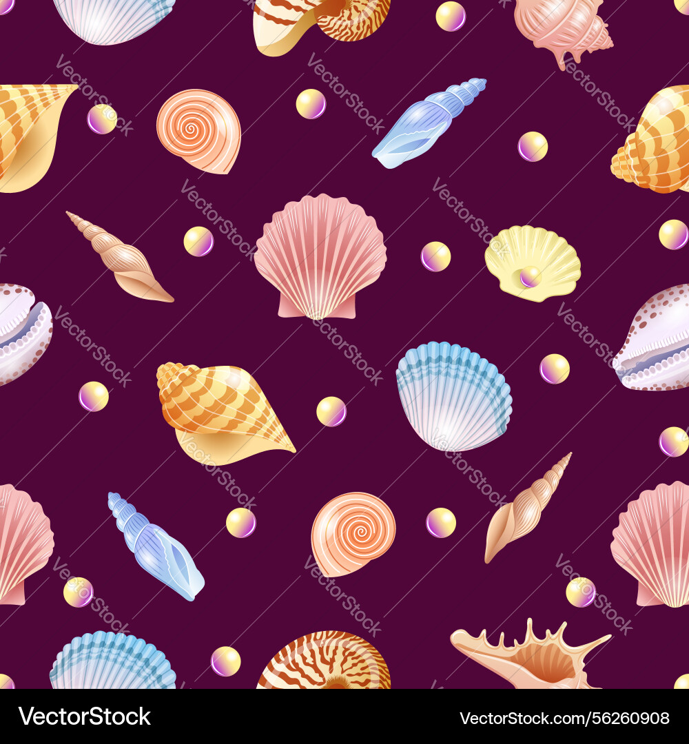 Seamless pattern with shells and pearls Seamless pattern with shells and pearls Vector Image
