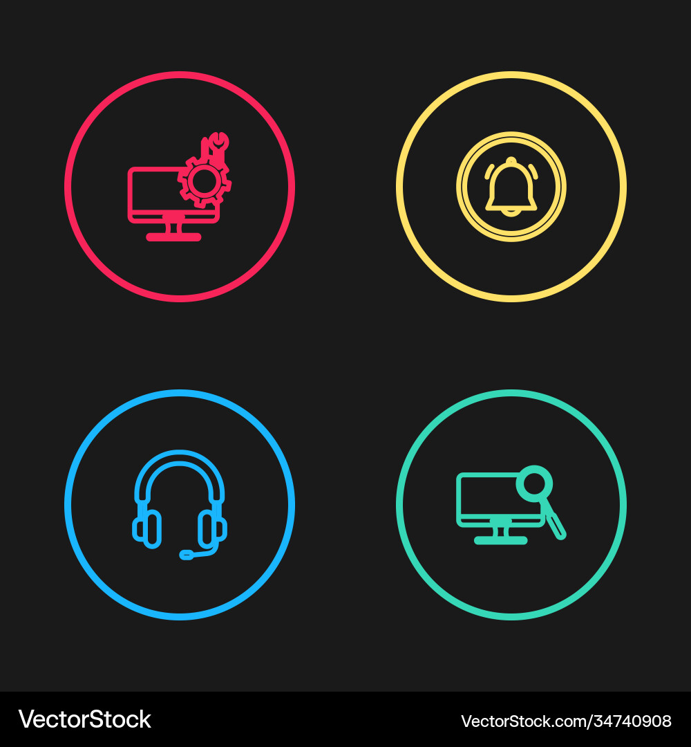 Set line headphones computer monitor diagnostics Set line headphones computer monitor diagnostics Vector Image