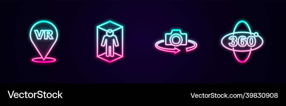 Set line virtual reality 3d modeling 360 degree vector image