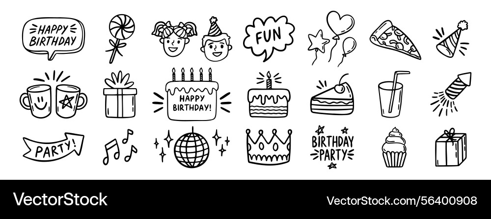 Set of happy birthday for kids doodles sketch Set of happy birthday for kids doodles sketch Vector Image