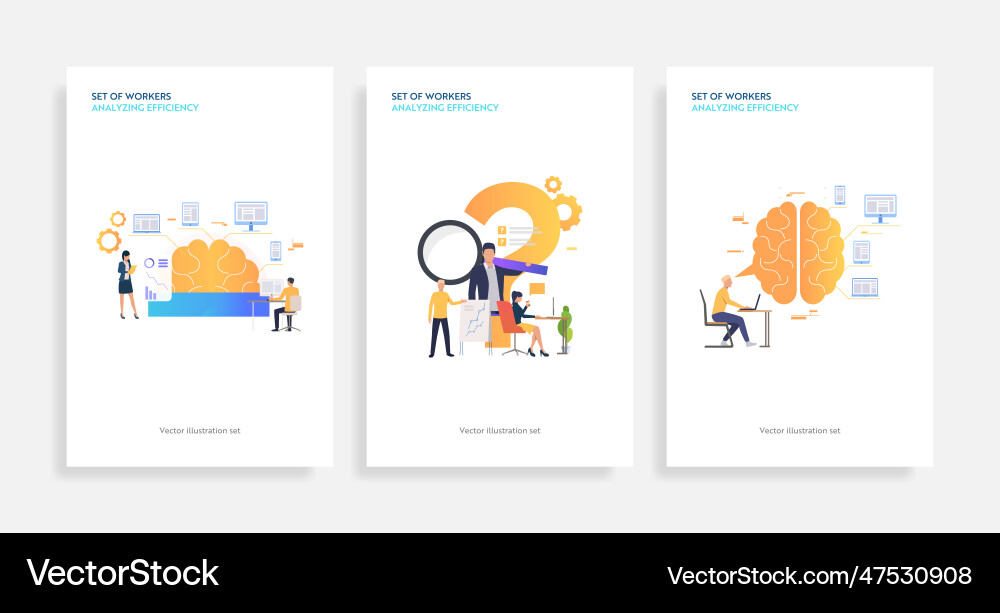 Set of workers analyzing efficiency Set of workers analyzing efficiency vector image