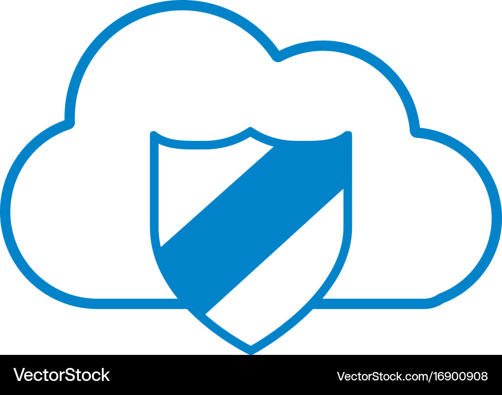 Silhouette cloud data center with security shield vector image