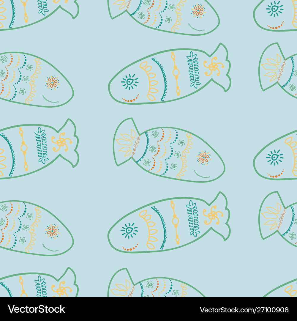 Smiling doodle fish rows seamless pattern Vector Image