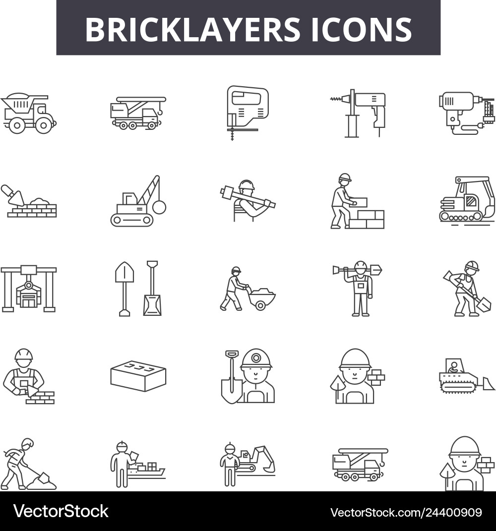 Bricklayers line icons for web and mobile design Bricklayers line icons for web and mobile design vector image