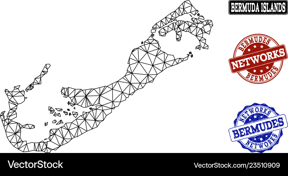 Polygonal network mesh map of bermuda Polygonal network mesh map of bermuda vector image