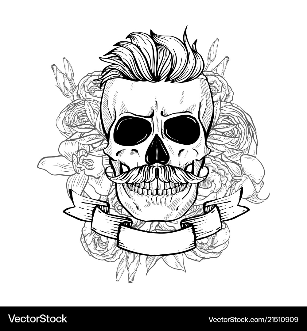 Retro Skull with Hairstyles & Moustaches vector image
