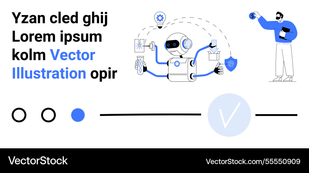 Robot interacting with multiple digital elements Robot interacting with multiple digital elements vector image