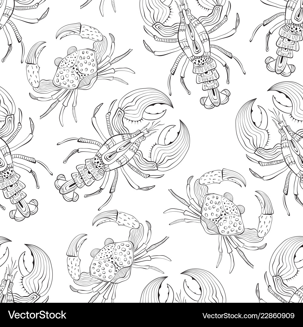 Seamless pattern with lobsters and crabs Seamless pattern with lobsters and crabs vector image