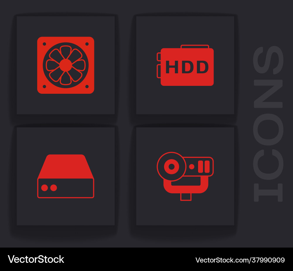 Set web camera computer cooler hard disk drive Vector Image