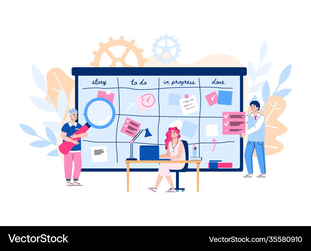Agile system with task board and people Agile system with task board and people vector image