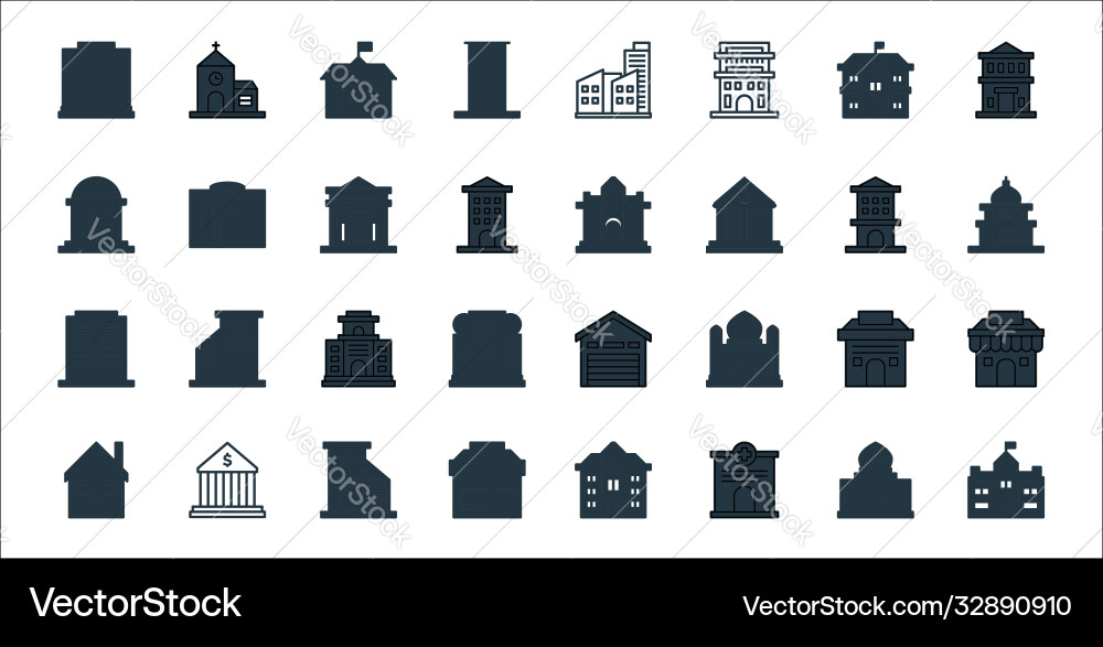 Building line icons linear set quality Building line icons linear set quality vector image