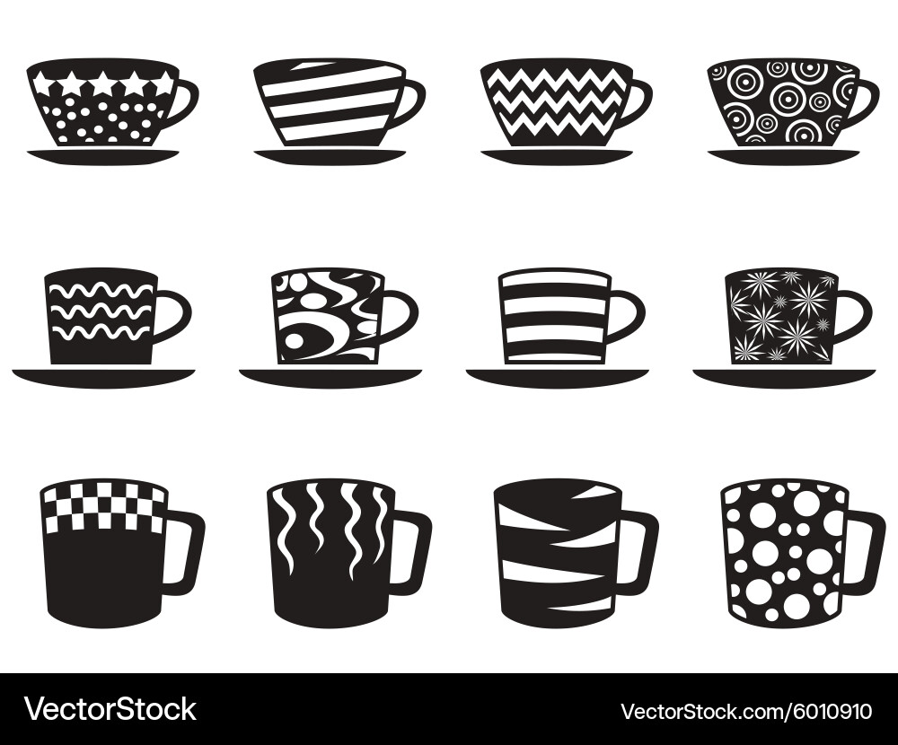 Coffee cup with patterns icons set Vector Image