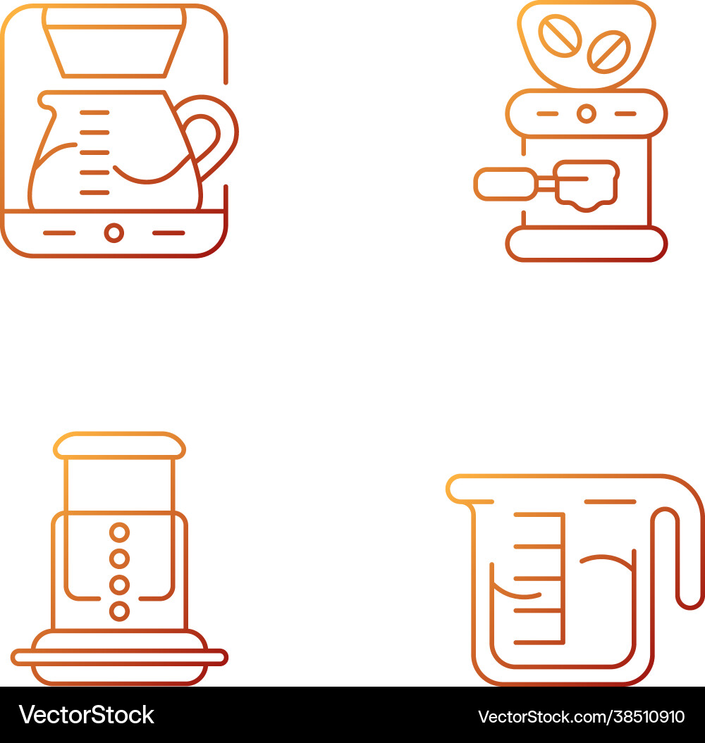 Coffee shop machine gradient linear icons set Coffee shop machine gradient linear icons set Vector Image