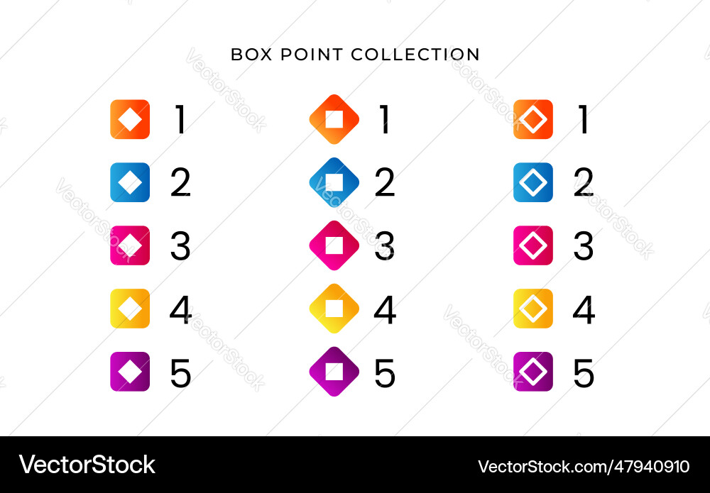 Colorful box point collection number with gradient Colorful box point collection number with gradient vector image