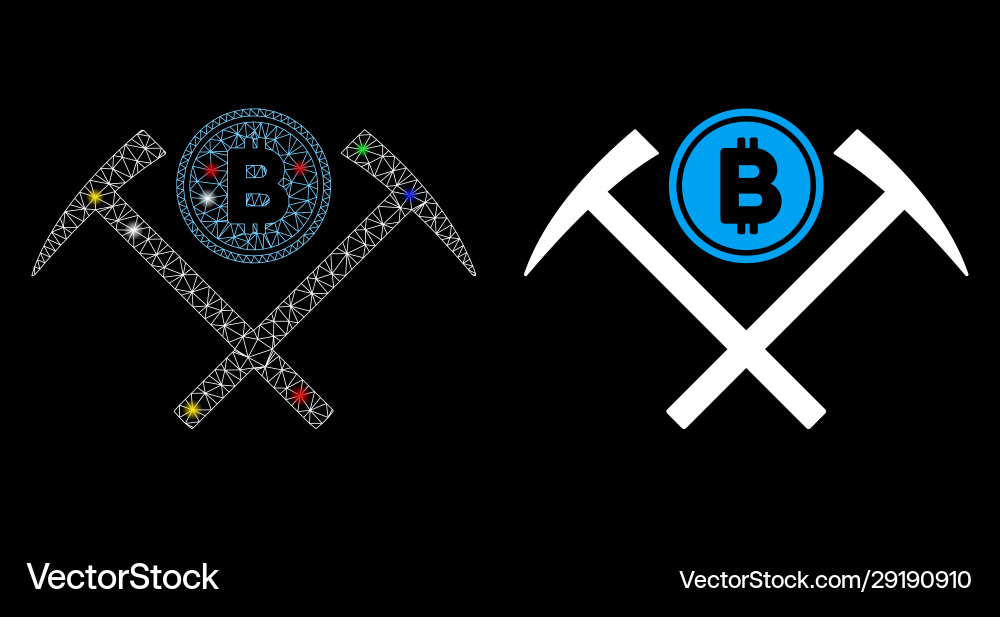 Flare mesh wire frame bitcoin mining hammers icon Flare mesh wire frame bitcoin mining hammers icon Vector Image