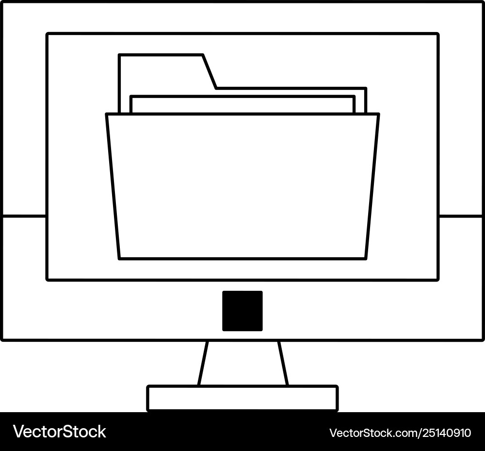 Folder on computer screen symbol in black vector image