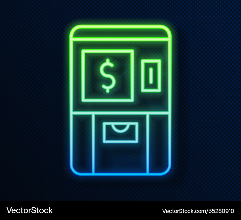 Glowing neon line atm - automated teller machine Glowing neon line atm - automated teller machine vector image
