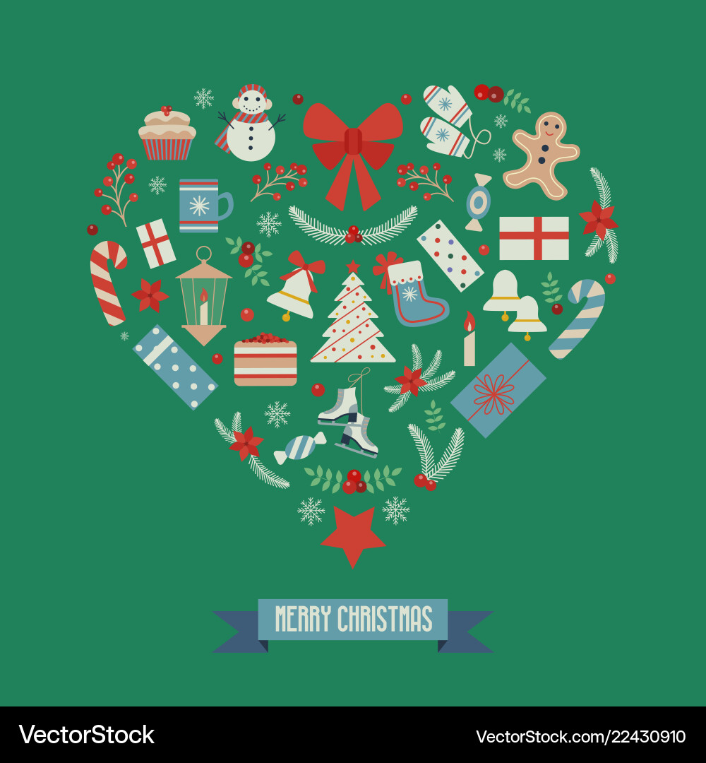 Heart shape merry christmas card Heart shape merry christmas card vector image