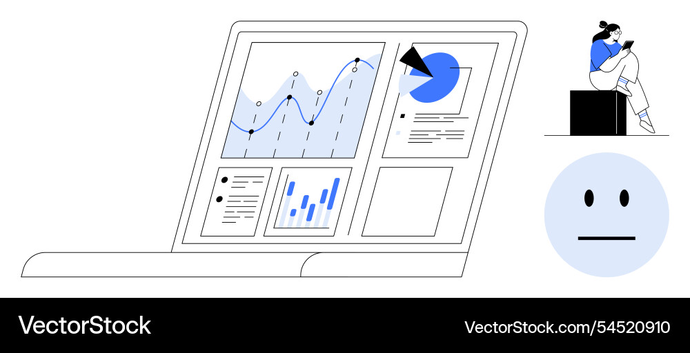 Laptop displaying data charts and graphs Vector Image