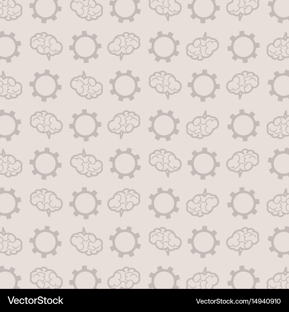 Pattern of brains and gears on a gray background Vector Image