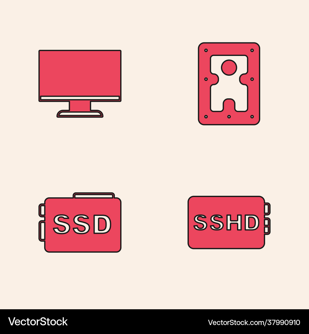 Set sshd card computer monitor screen hard disk Set sshd card computer monitor screen hard disk vector image