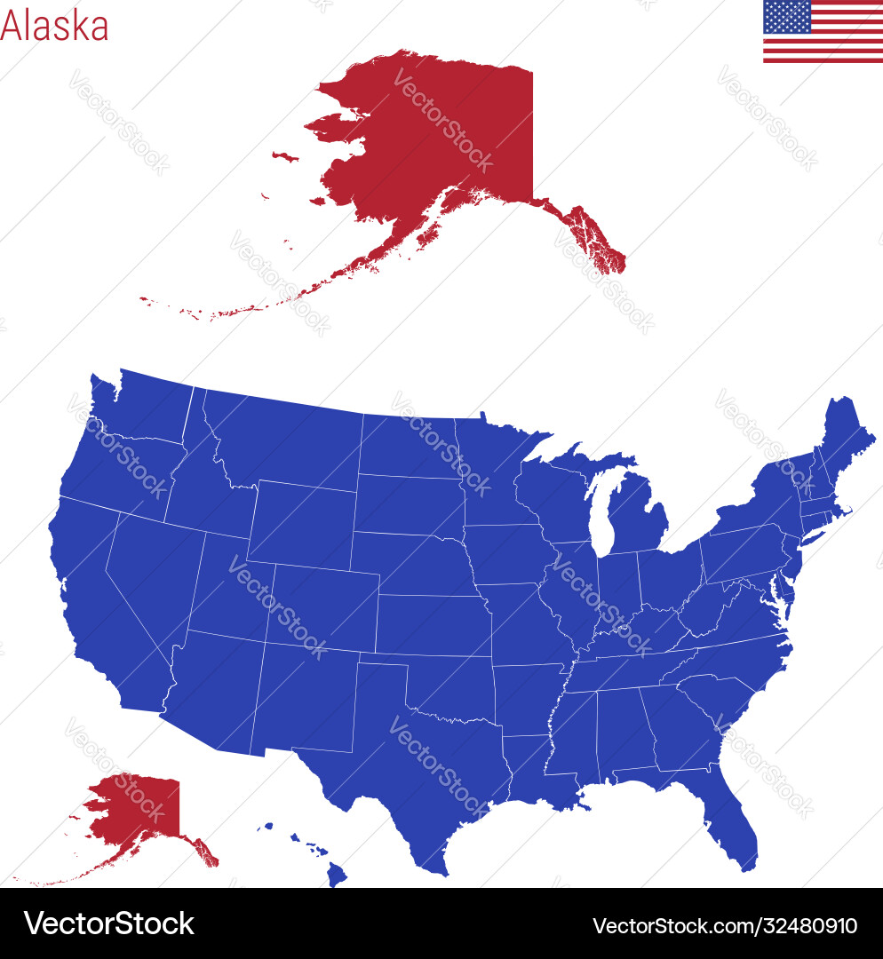 State alaska is highlighted in red map State alaska is highlighted in red map vector image