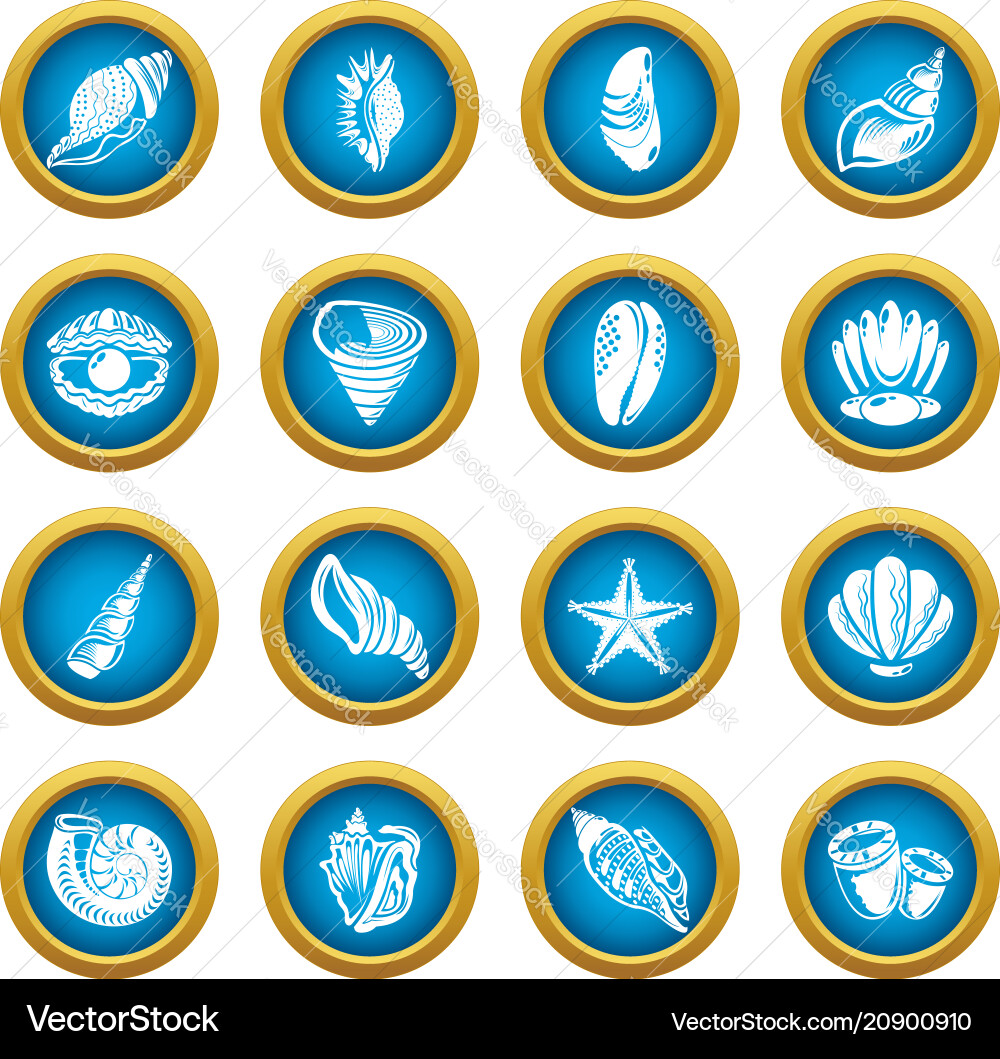Tropical sea shell icons set simple style Tropical sea shell icons set simple style vector image
