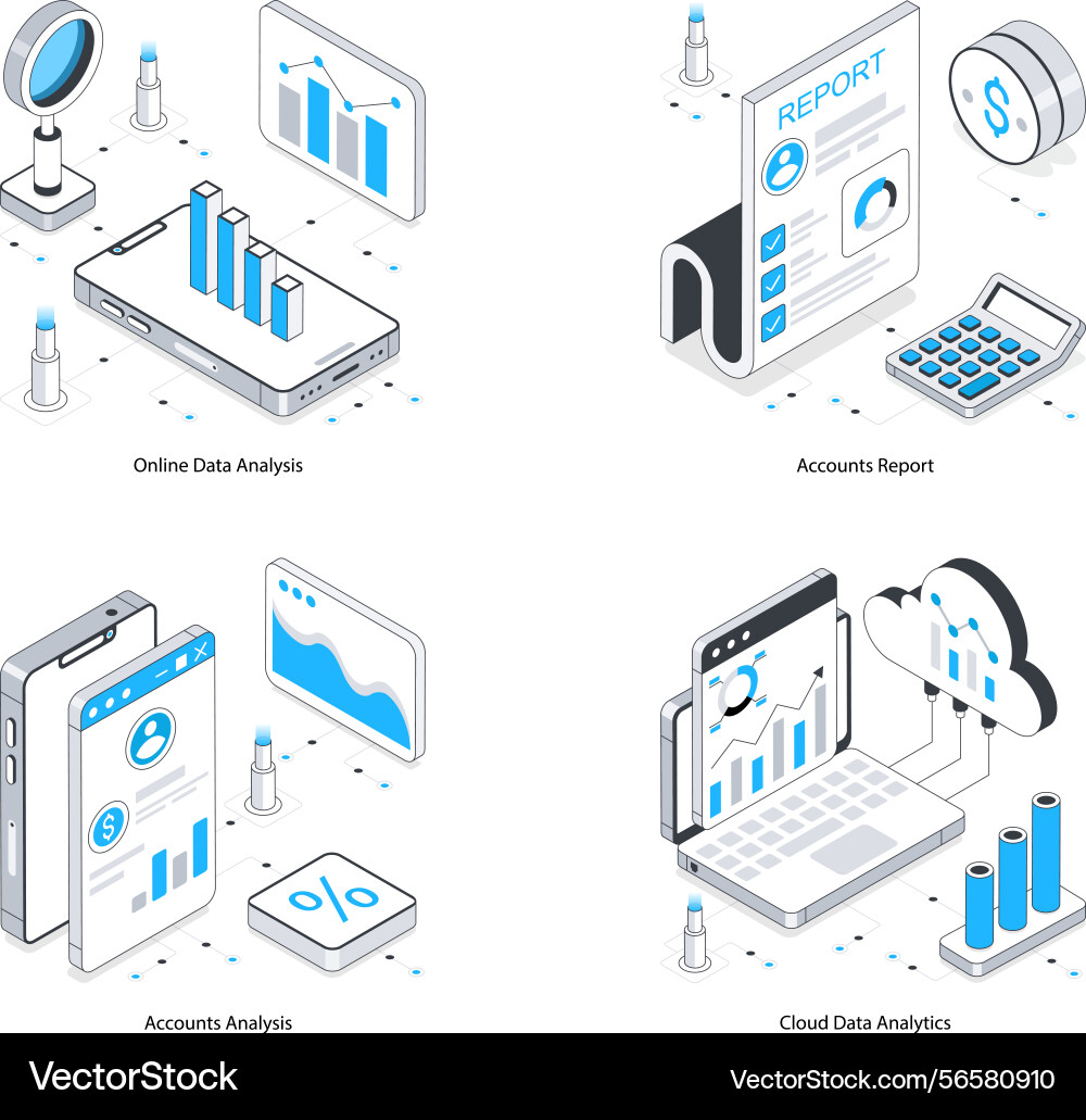 Web analytics isometric set 8 Vector Image