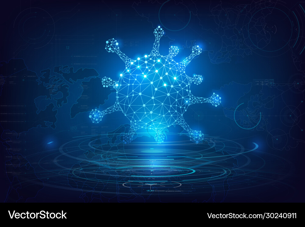 3d wireframe virus with world map and hud 001 3d wireframe virus with world map and hud 001 vector image