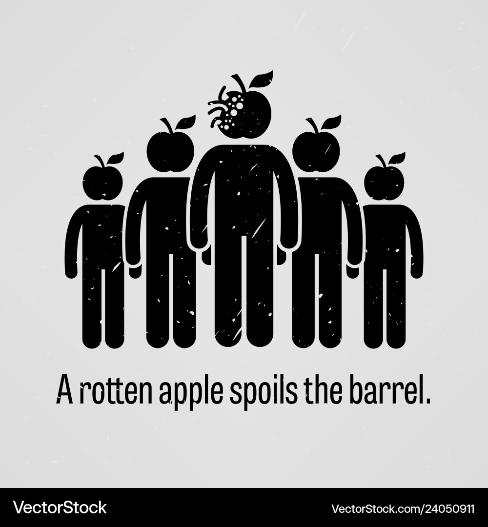 A rotten apple spoils the barrel motivational A rotten apple spoils the barrel motivational vector image