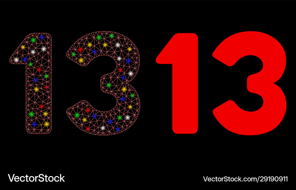 Bright mesh network 13 number text icon with flash Bright mesh network 13 number text icon with flash vector image