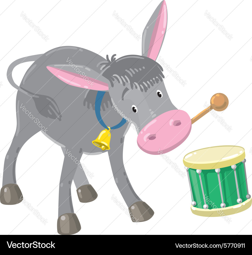 Cute Gray Donkey Playing Drums Vector Image
