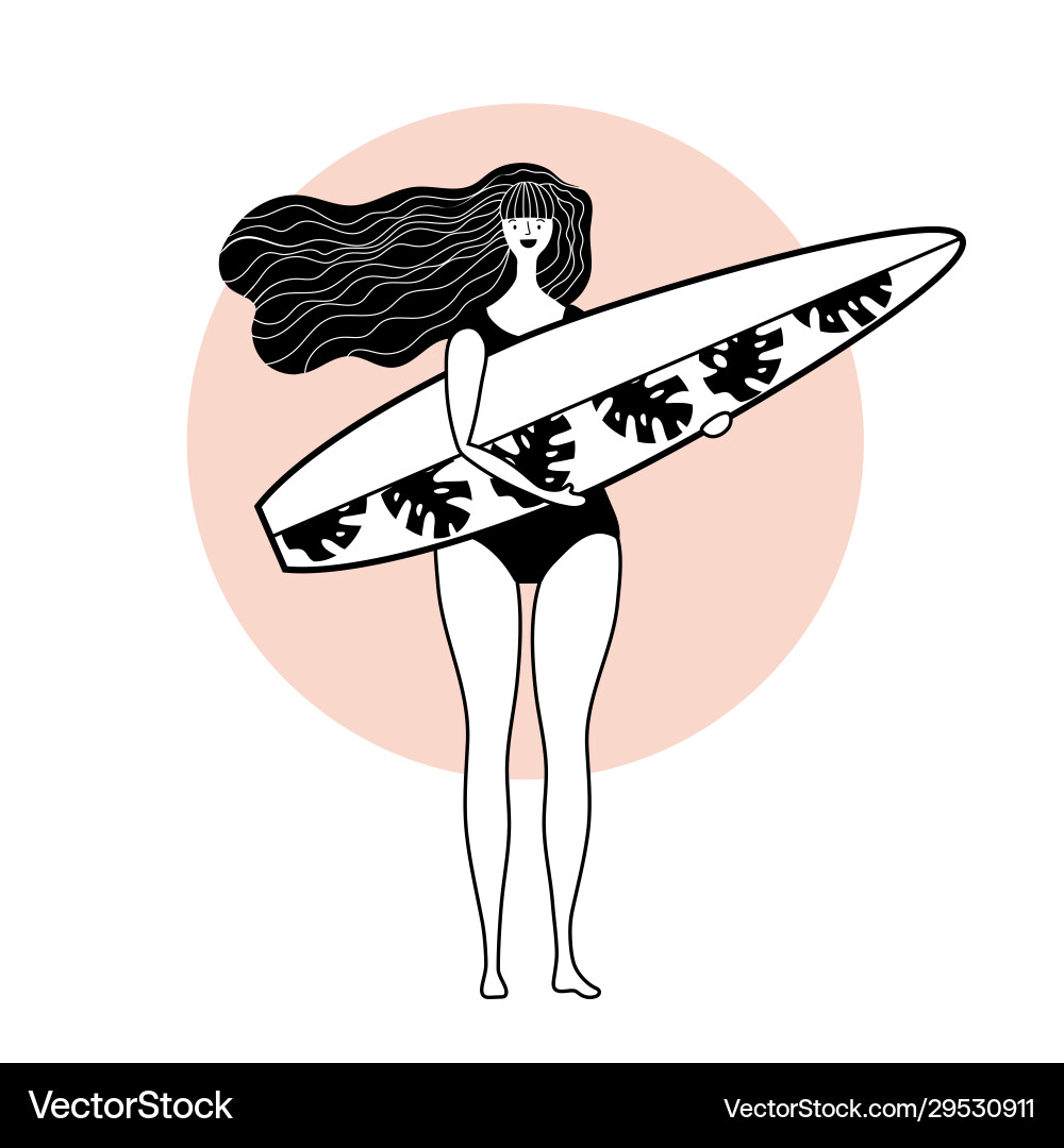 Girl stands with surf on a white background Girl stands with surf on a white background vector image
