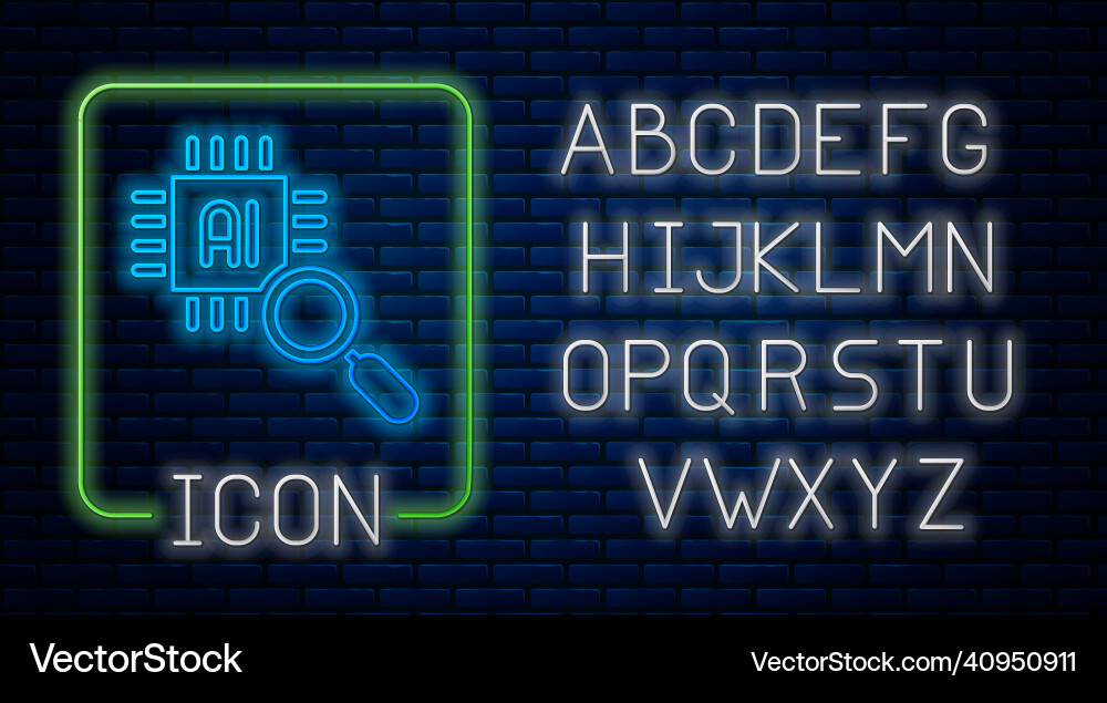 Glowing neon computer processor with microcircuits Glowing neon computer processor with microcircuits vector image