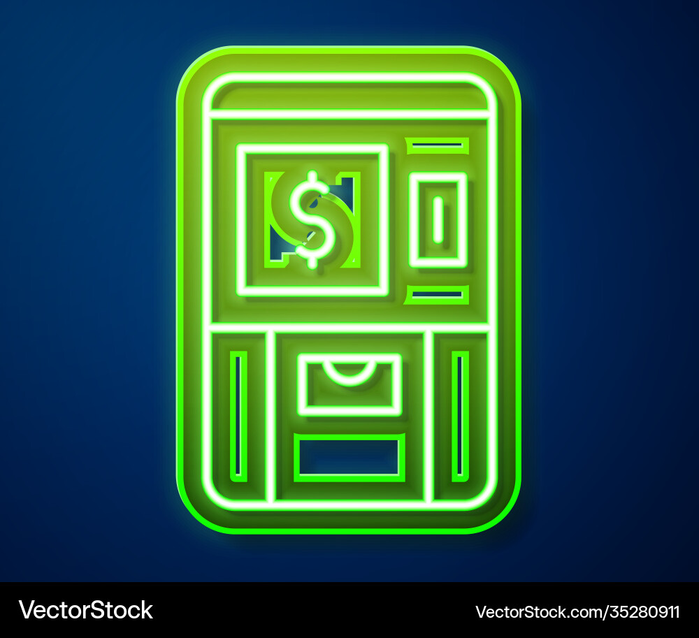 Glowing neon line atm - automated teller machine vector image