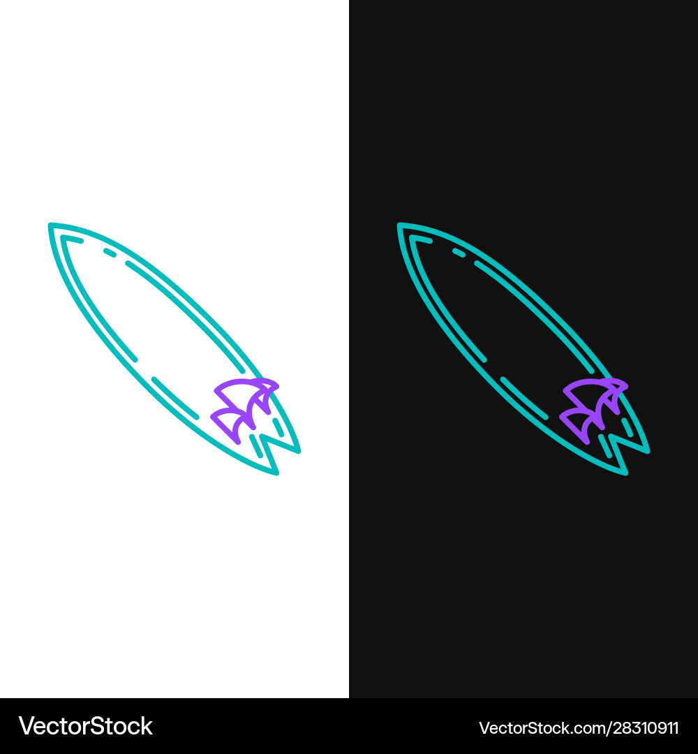 Green and purple line surfboard icon isolated Green and purple line surfboard icon isolated vector image