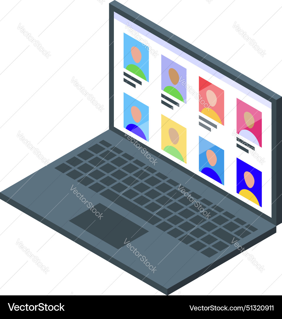 Isometric laptop displaying user profiles vector image