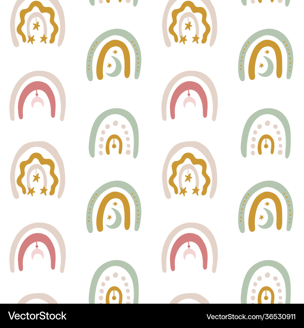 Seamless pattern with rainbows on white in boho Seamless pattern with rainbows on white in boho vector image