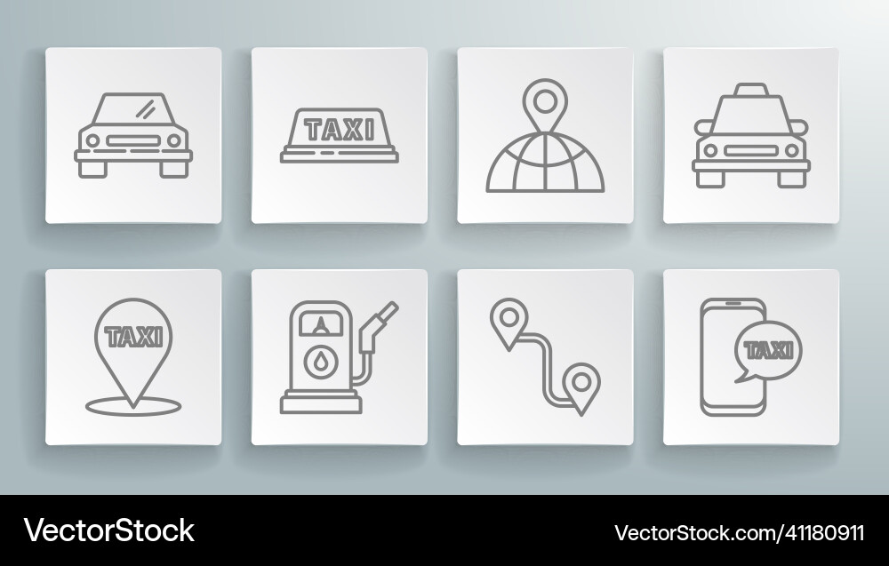 Set line map pointer with taxi car roof Set line map pointer with taxi car roof vector image