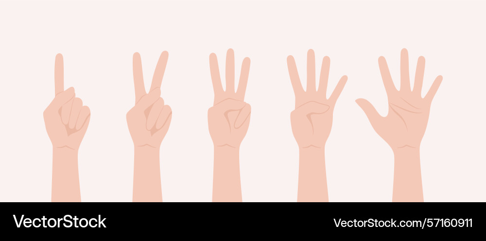Set of hands showing numbers from one to five Set of hands showing numbers from one to five Vector Image