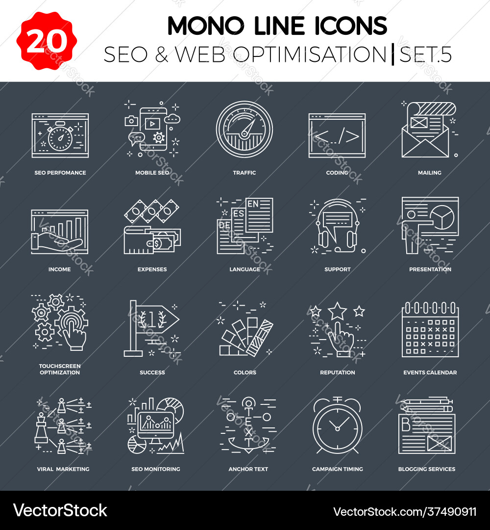 Thin line icons set search engine optimization Thin line icons set search engine optimization vector image