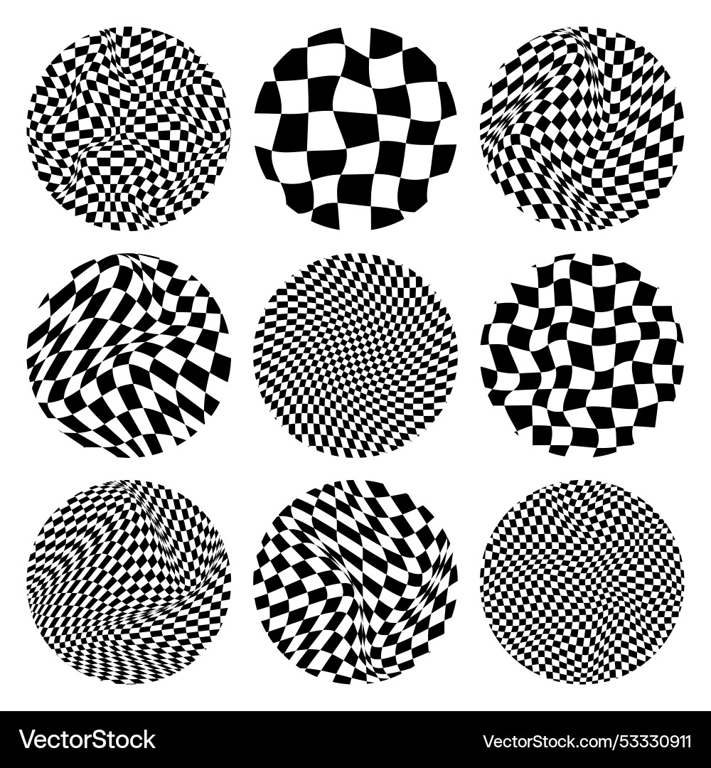 Trendy round checkered pattern distorted tiled Trendy round checkered pattern distorted tiled vector image