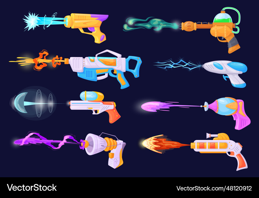 Blasters shoot plasmic laser guns beam shotgun Blasters shoot plasmic laser guns beam shotgun vector image