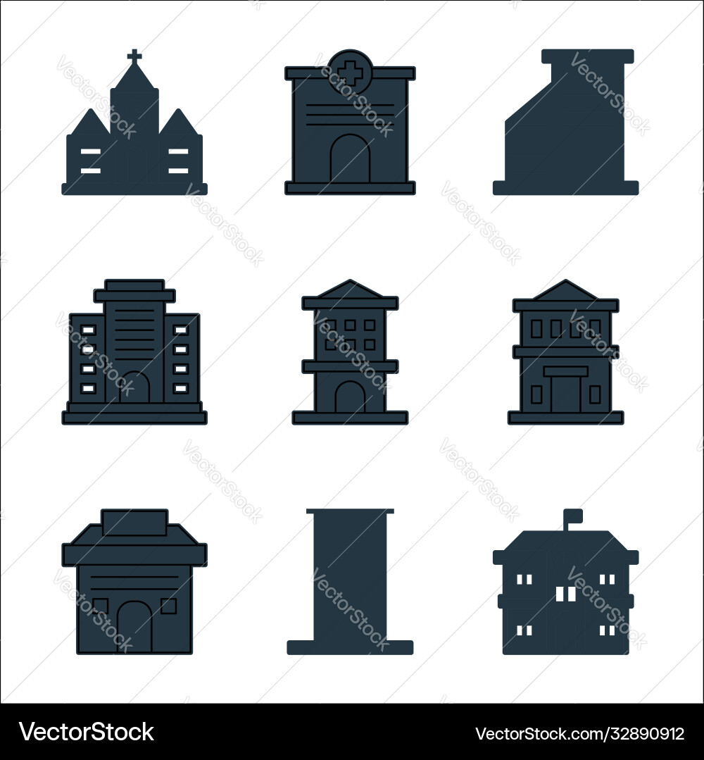 Building line icons linear set quality Building line icons linear set quality vector image