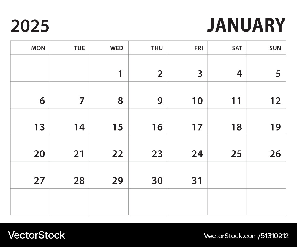 Calendar 2025 template january Royalty Free Vector Image