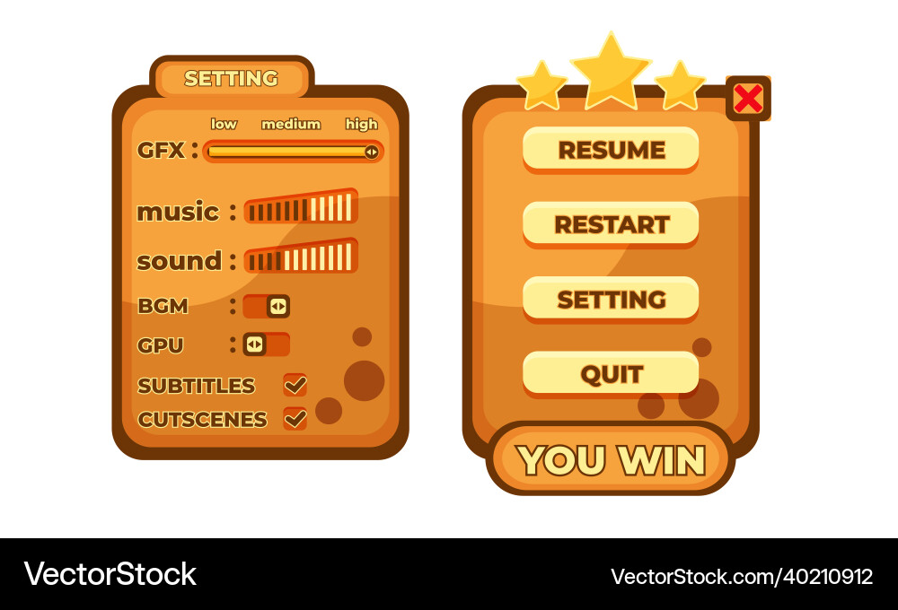 Complete set of level button game pop-up icon Vector Image