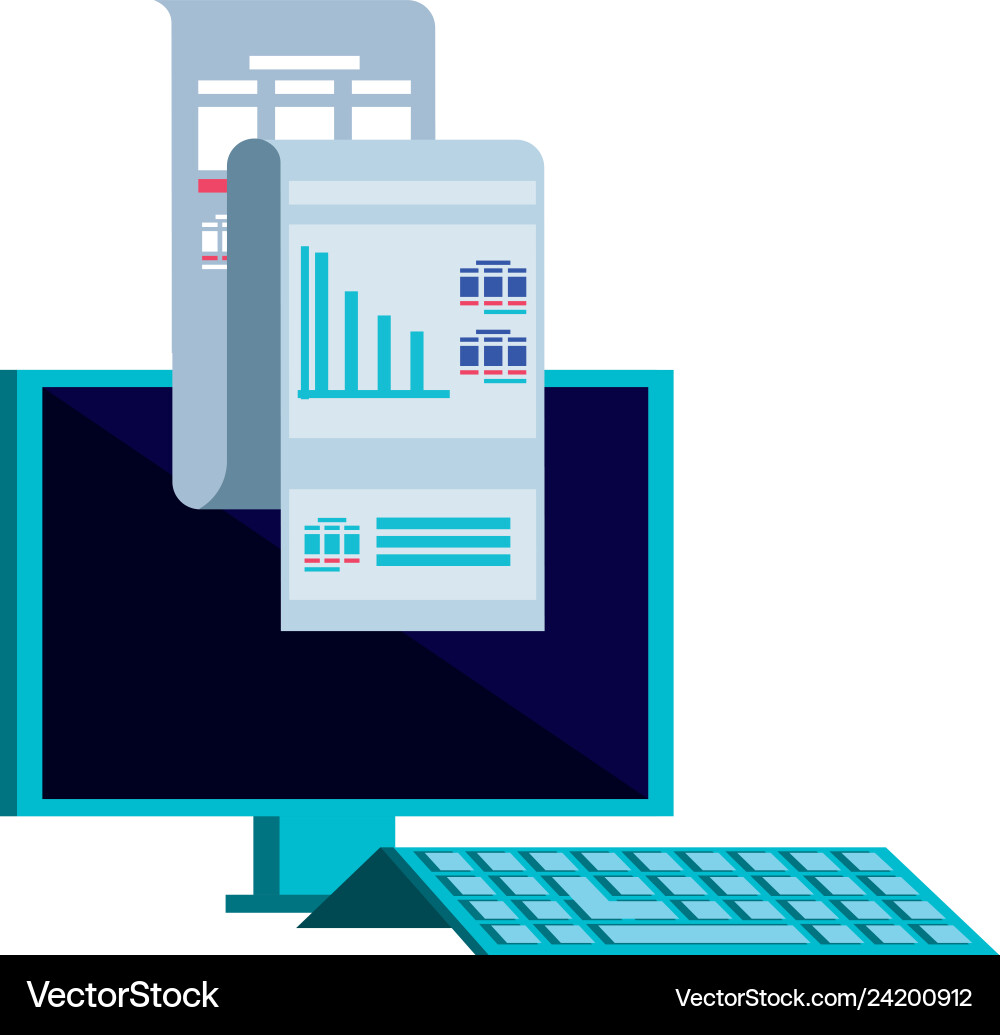 Desktop computer with document Vector Image