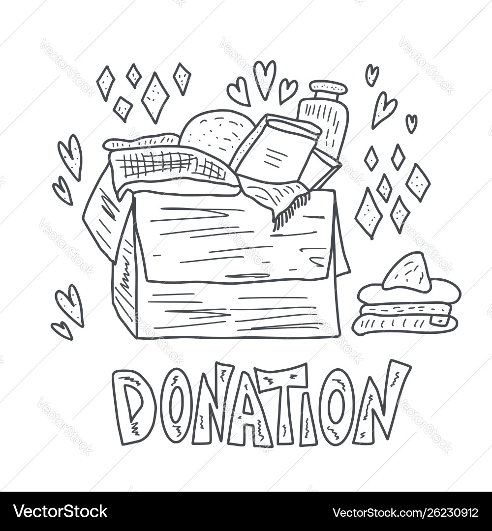 Donation concept box with stuff and text Vector Image