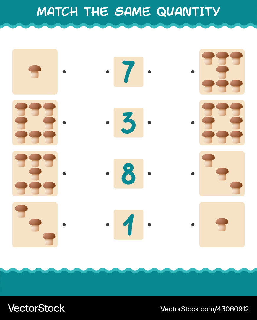 Match the same quantity of mushroom counting game Match the same quantity of mushroom counting game Vector Image
